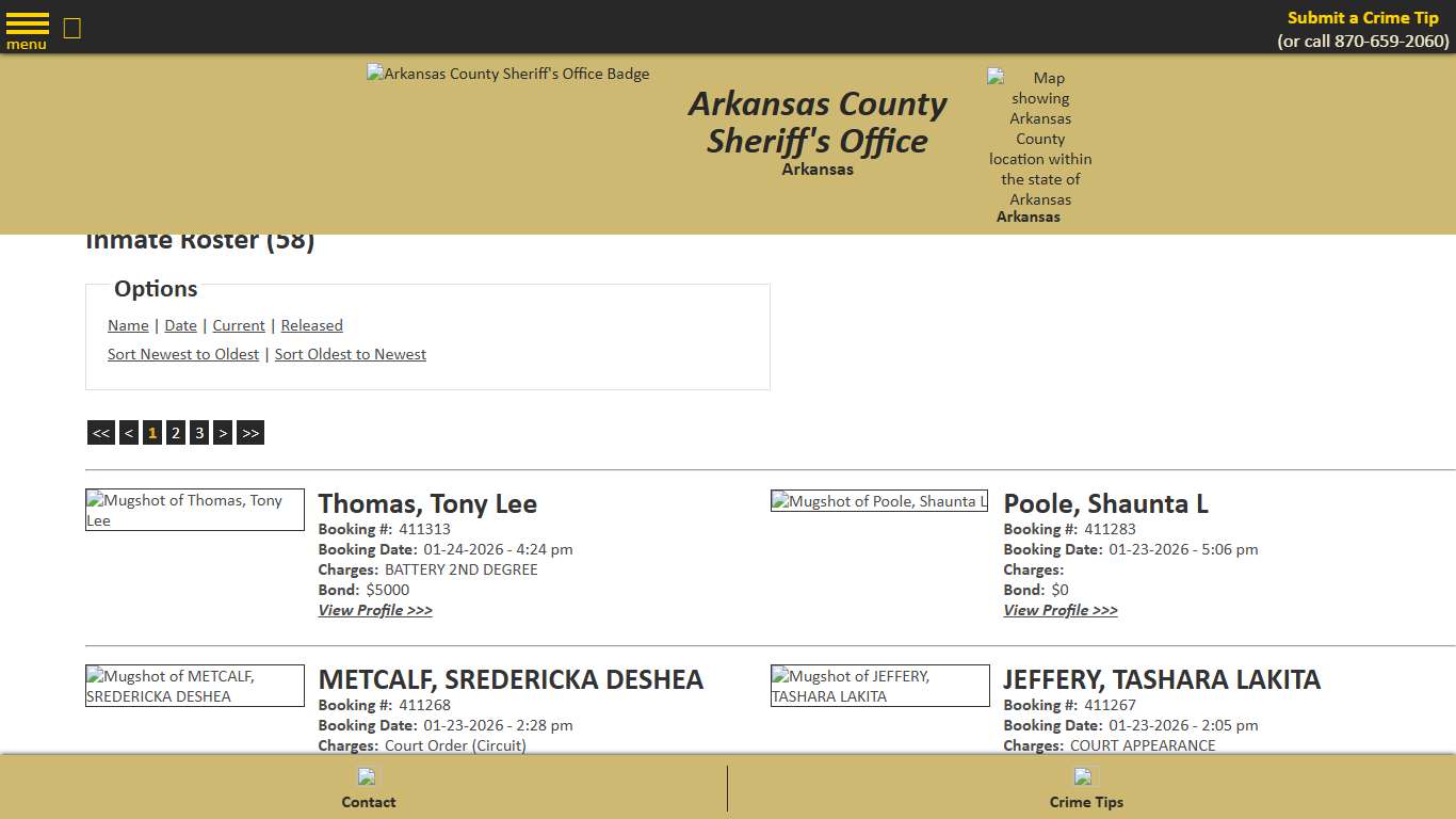Inmate Roster - Current Inmates Booking Date Descending - Arkansas County Sheriff's Office, Arkansas